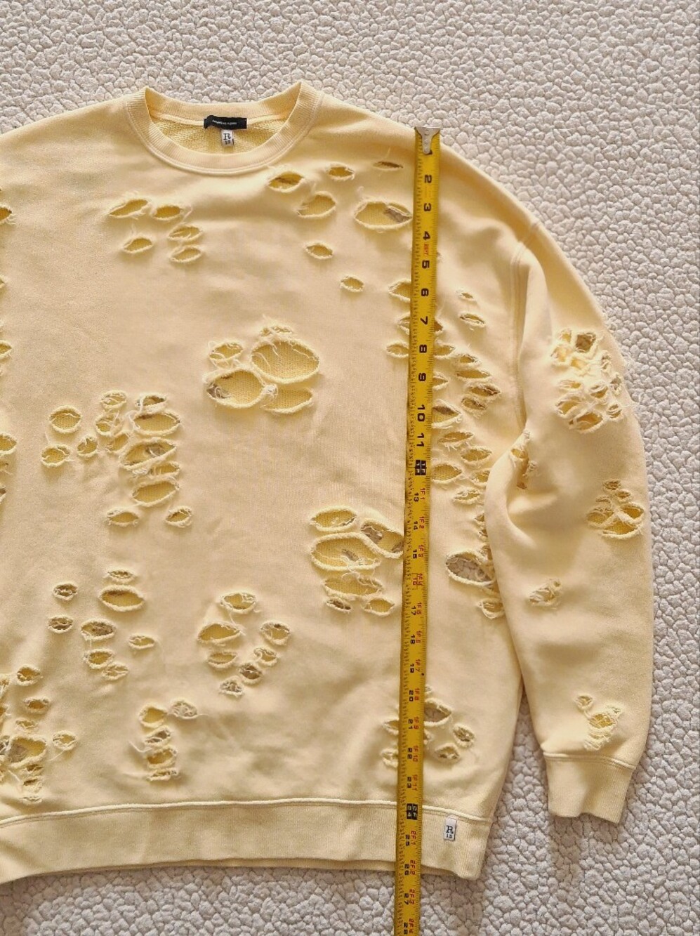 R13 Super Distressed Oversized Crewneck Sweatshirt In Washed Yellow XS Org $450 - Picture 14 of 14